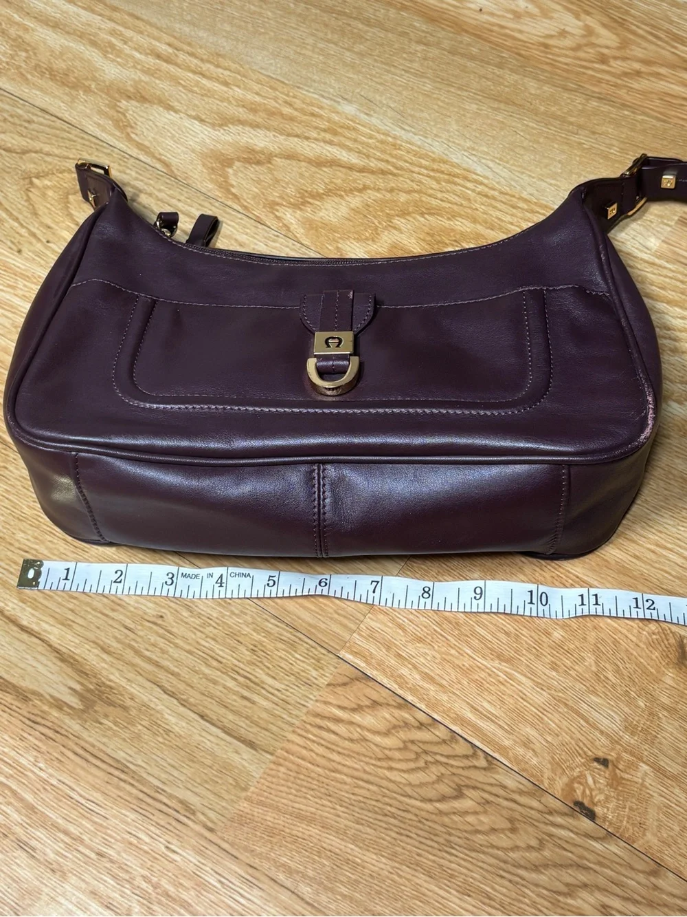Etienne Aigner Burgundy Leather Shoulder Bag with Gold Hardware
